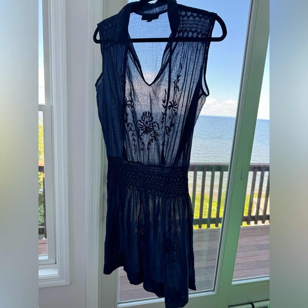 Jill Stuart Tie Neck Knee-Length Dress Navy Medium